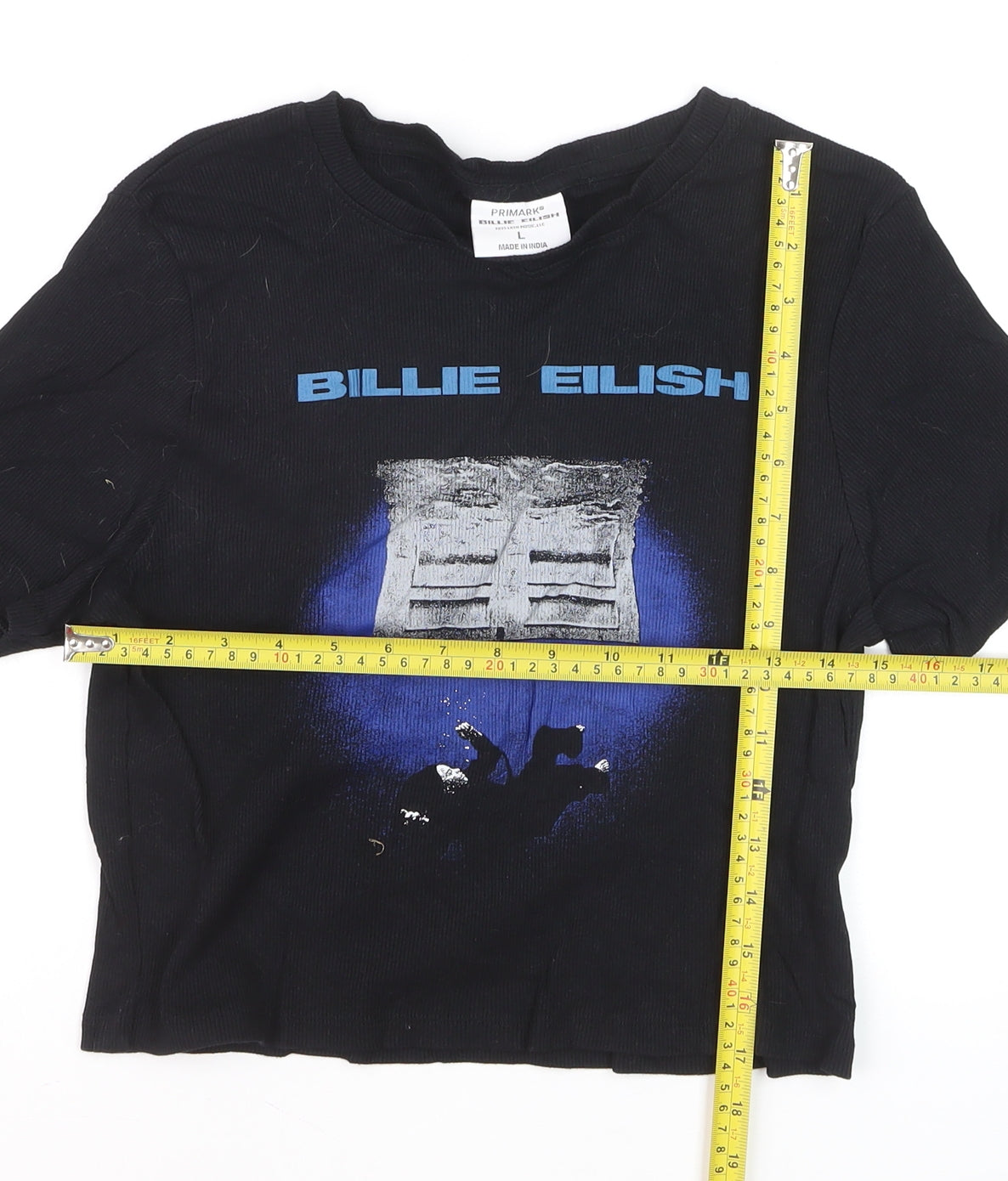 Primark Women’s Black Cropped Billie Eilish T-Shirt Size L