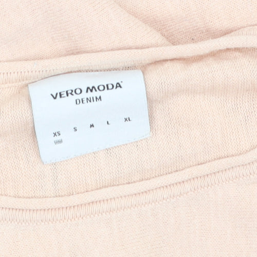 Vero Moda Women Beige Cotton Knit Pullover Jumper Medium