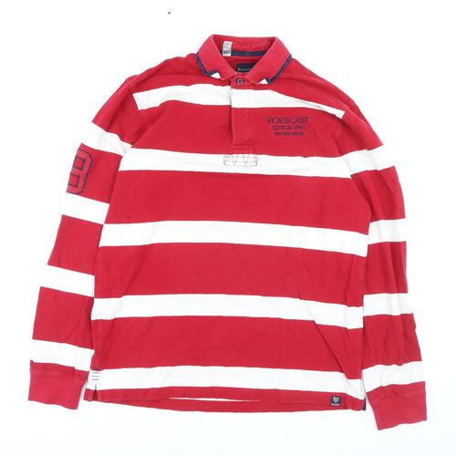 Forecast Men's Red Striped Long Sleeve Rugby Polo Shirt XL
