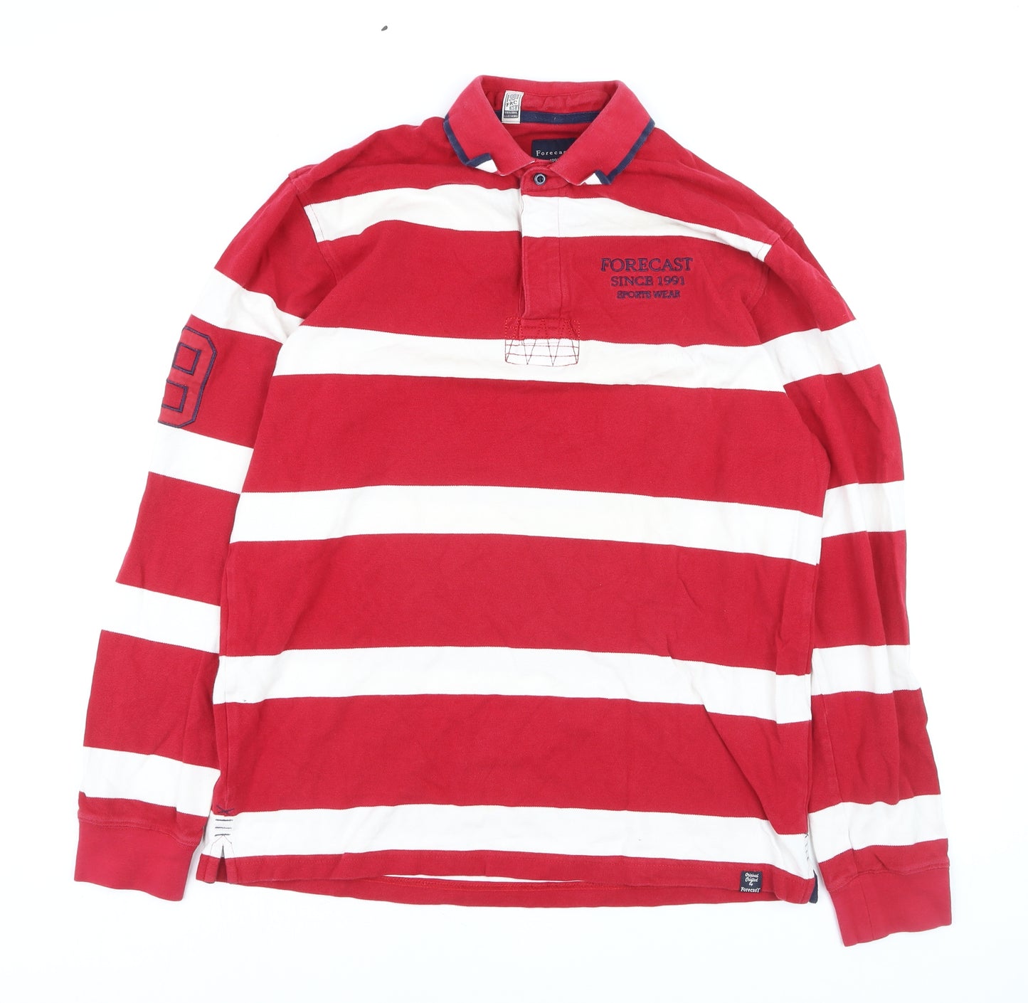 Forecast Men's Red Striped Long Sleeve Rugby Polo Shirt XL