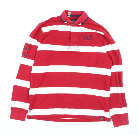 Forecast Men's Red Striped Long Sleeve Rugby Polo Shirt XL