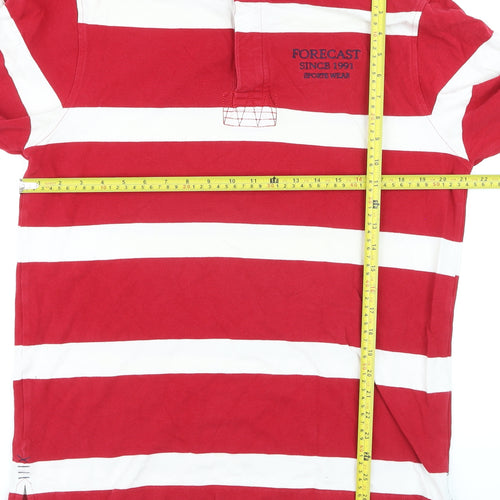 Forecast Men's Red Striped Long Sleeve Rugby Polo Shirt XL