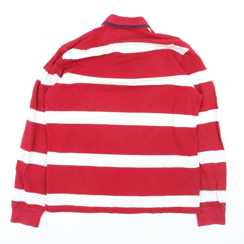 Forecast Men's Red Striped Long Sleeve Rugby Polo Shirt XL