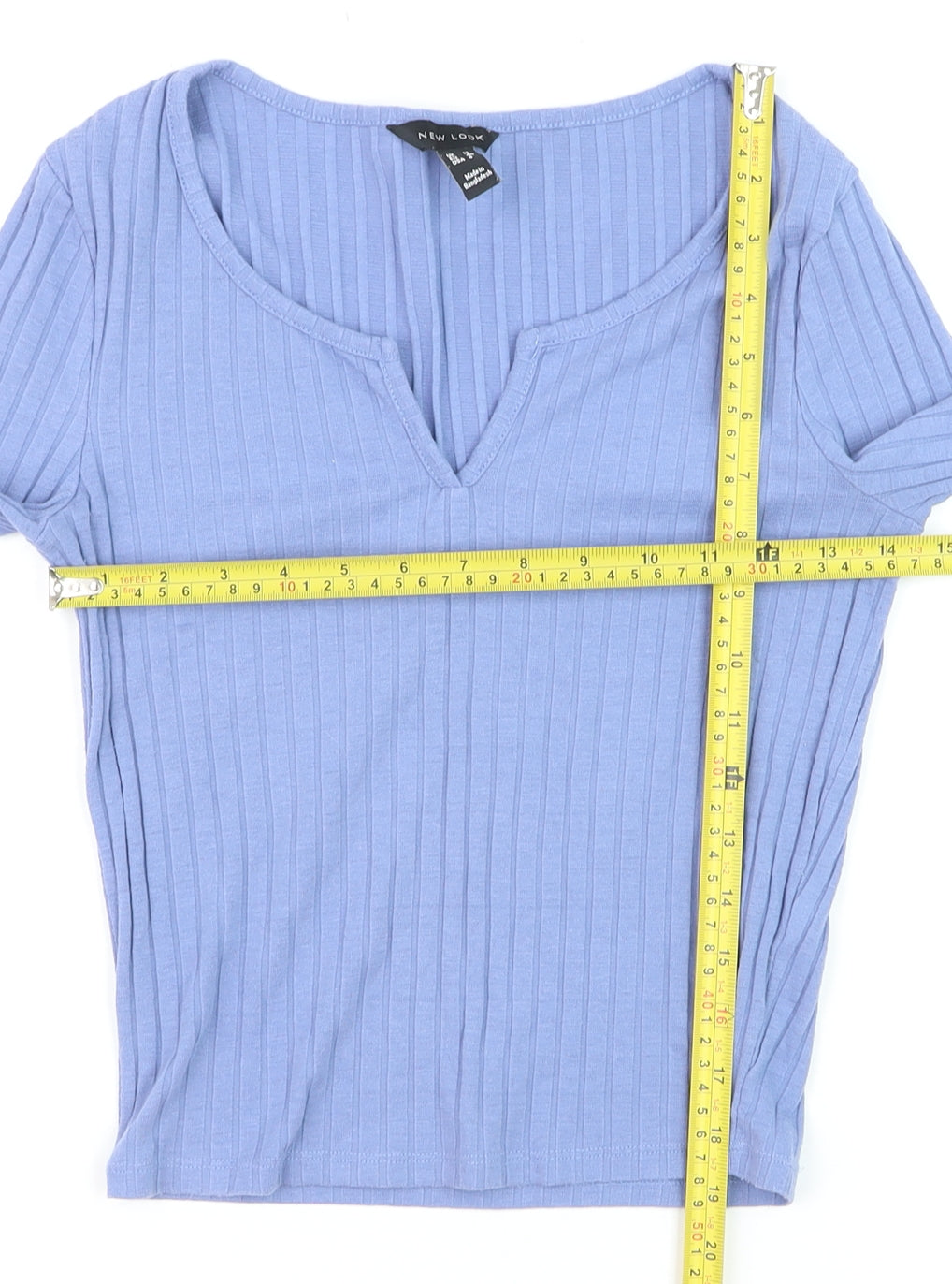 New Look Women Blue Ribbed V-Neck Long Sleeve Slim Jumper Size 12