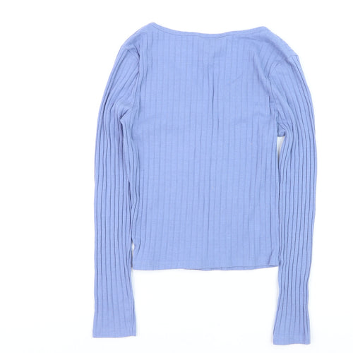 New Look Women Blue Ribbed V-Neck Long Sleeve Slim Jumper Size 12