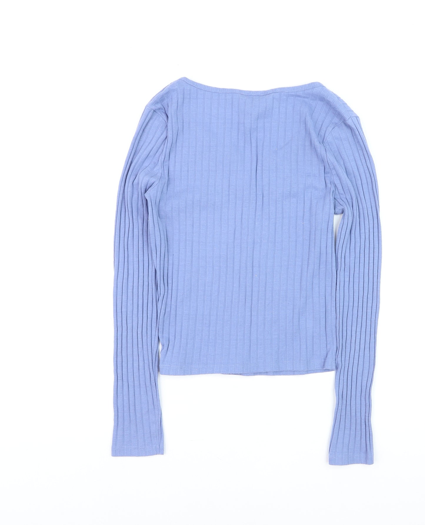 New Look Women Blue Ribbed V-Neck Long Sleeve Slim Jumper Size 12