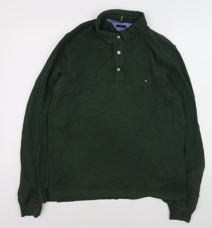 Tommy Hilfiger Men's Green Long Sleeve Slim Fit Polo Shirt XL
