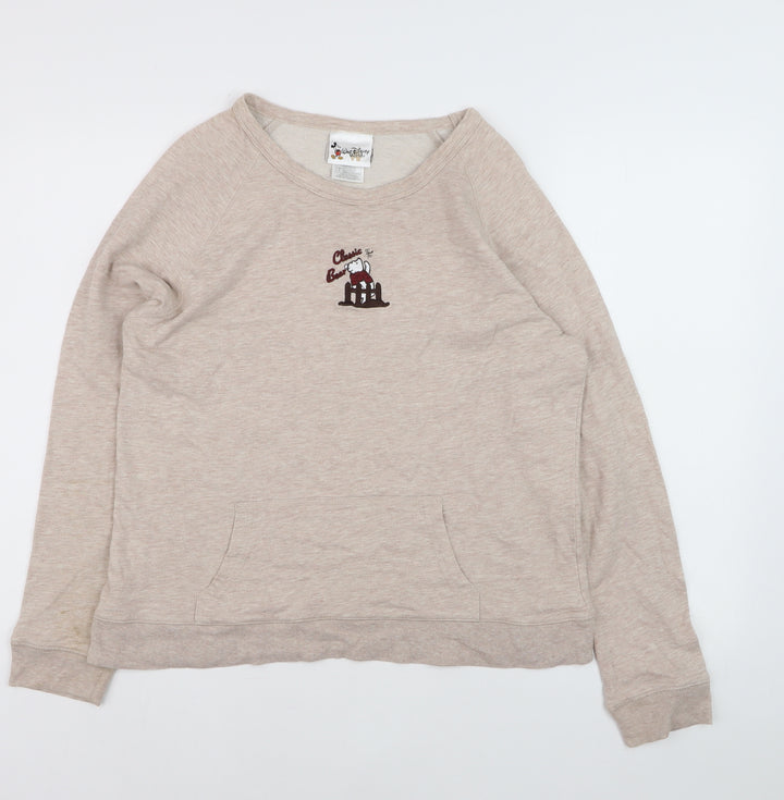Disney Women Beige Classic Pooh Sweatshirt Size L 100% Cotton
