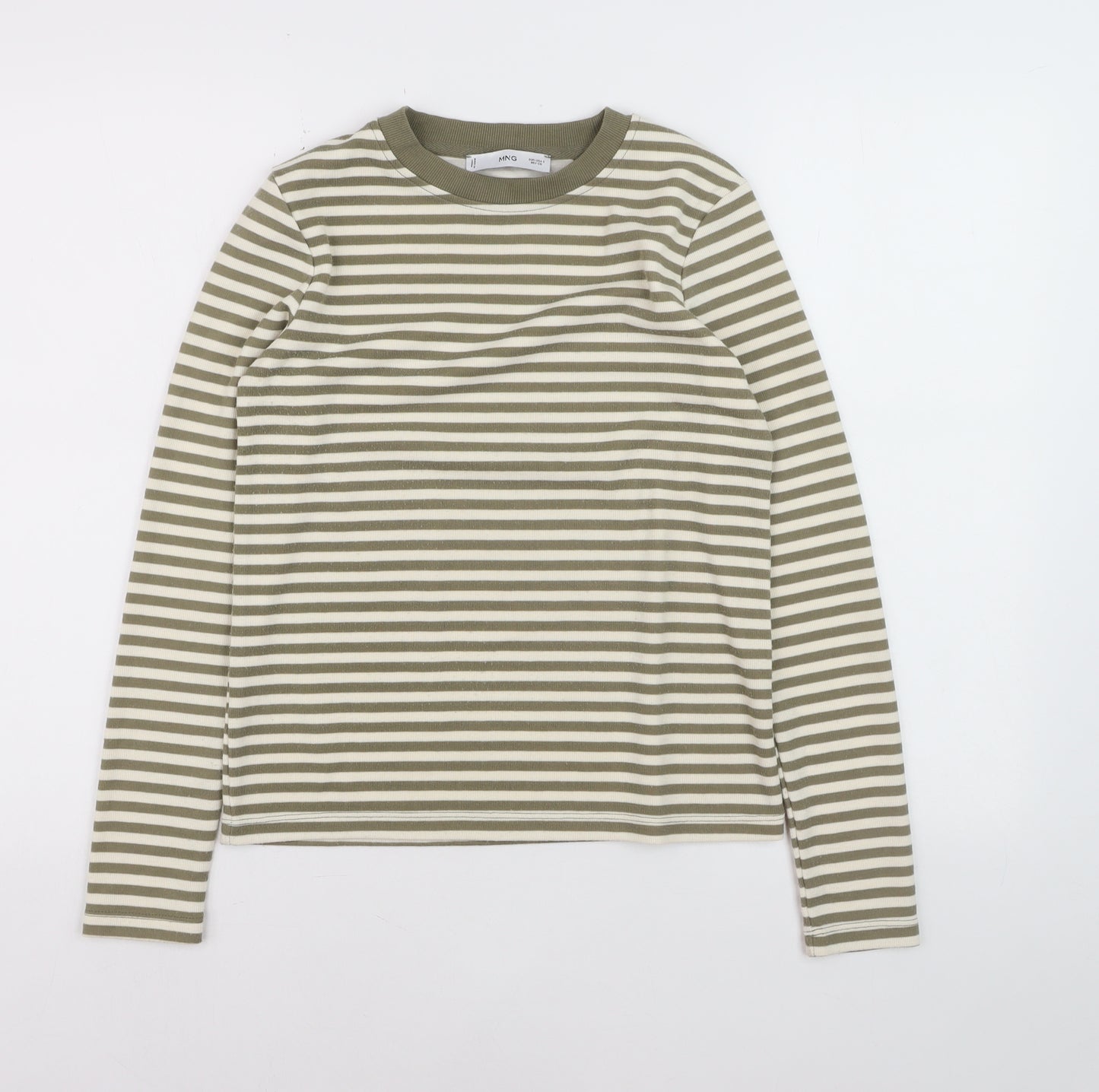 MNG Women's Green Striped Cotton Long Sleeve Pullover Jumper Size S
