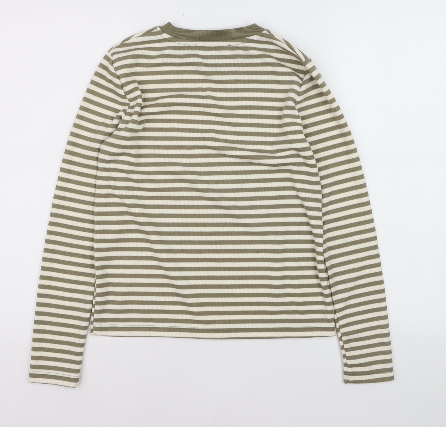 MNG Women's Green Striped Cotton Long Sleeve Pullover Jumper Size S
