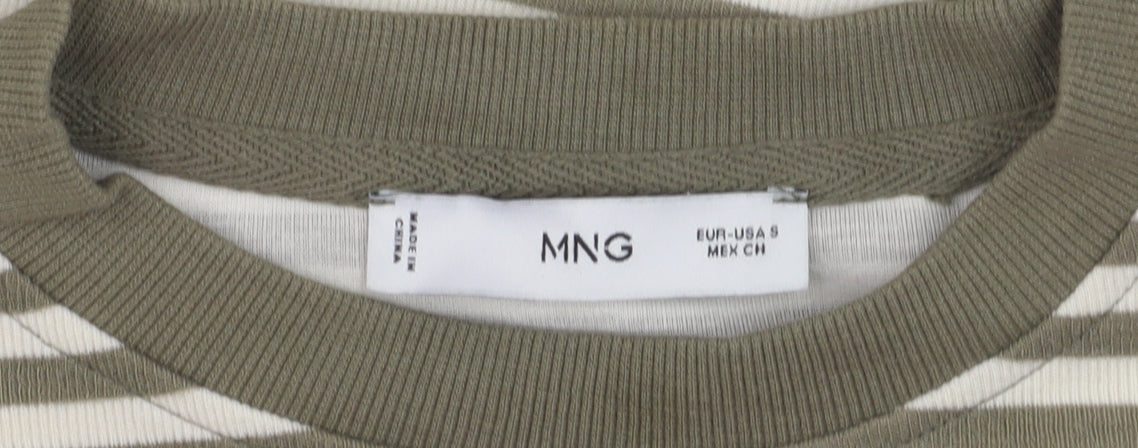 MNG Women's Green Striped Cotton Long Sleeve Pullover Jumper Size S