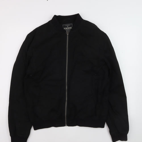 Peacocks Mens Black Bomber Jacket Medium Full Zip Casual Style