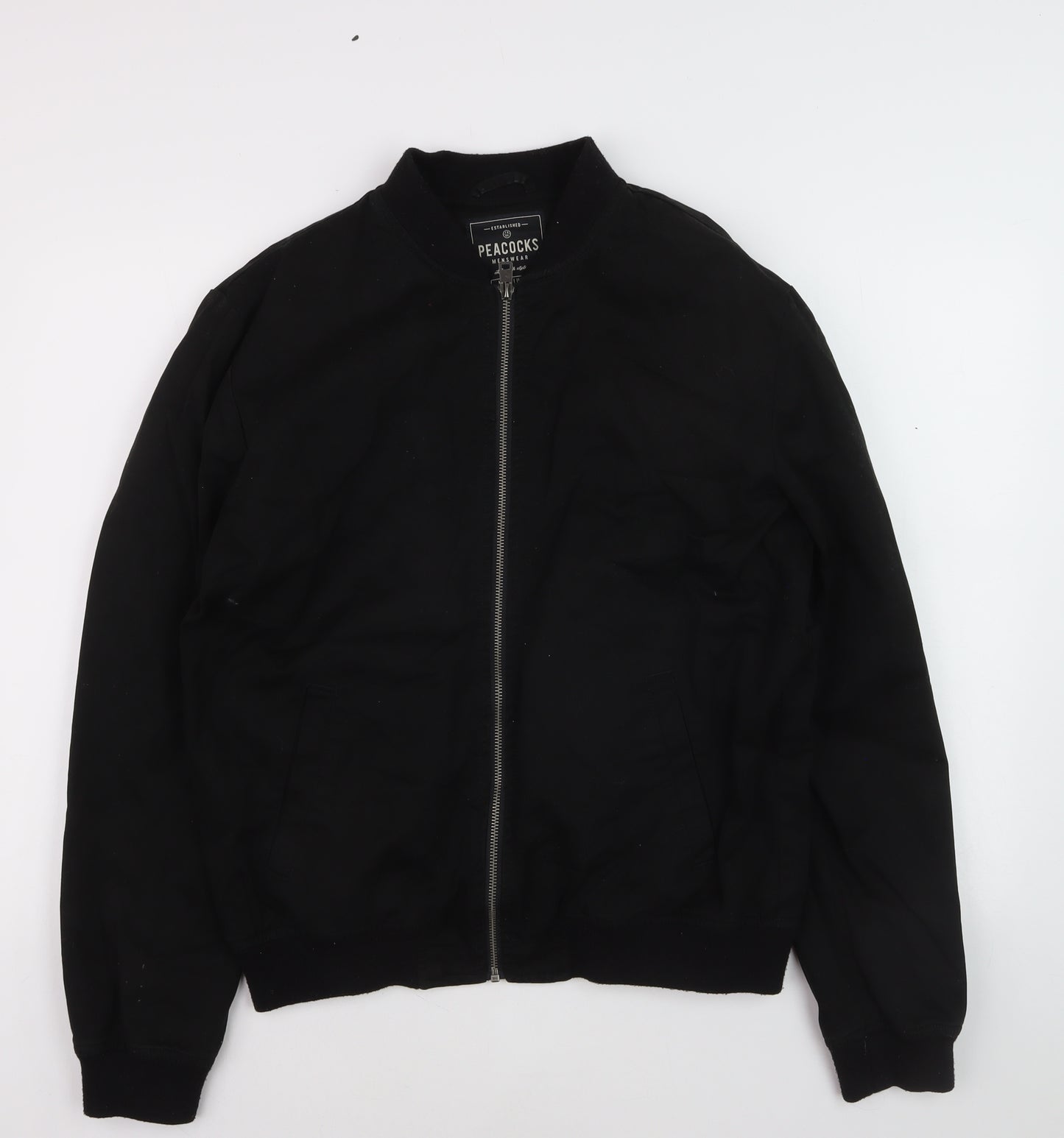 Peacocks Mens Black Bomber Jacket Medium Full Zip Casual Style