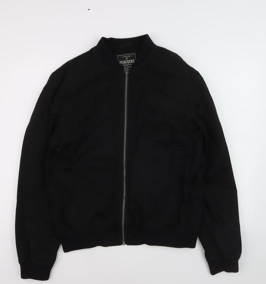 Peacocks Mens Black Bomber Jacket Medium Full Zip Casual Style