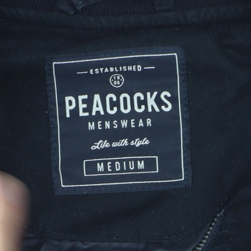 Peacocks Mens Black Bomber Jacket Medium Full Zip Casual Style