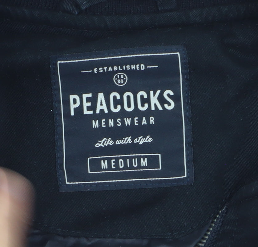 Peacocks Mens Black Bomber Jacket Medium Full Zip Casual Style