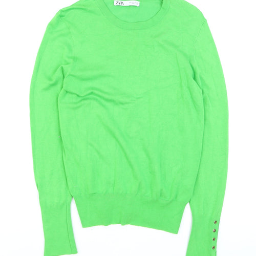 Zara Womens Green Crew Neck Long Sleeve Jumper Size 12 L