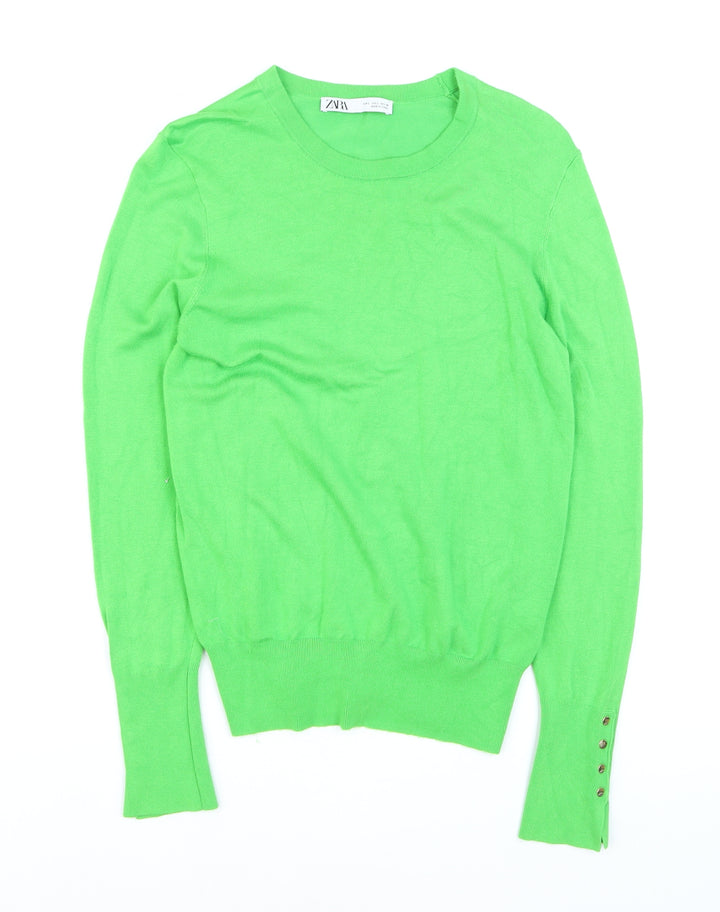 Zara Womens Green Crew Neck Long Sleeve Jumper Size 12 L