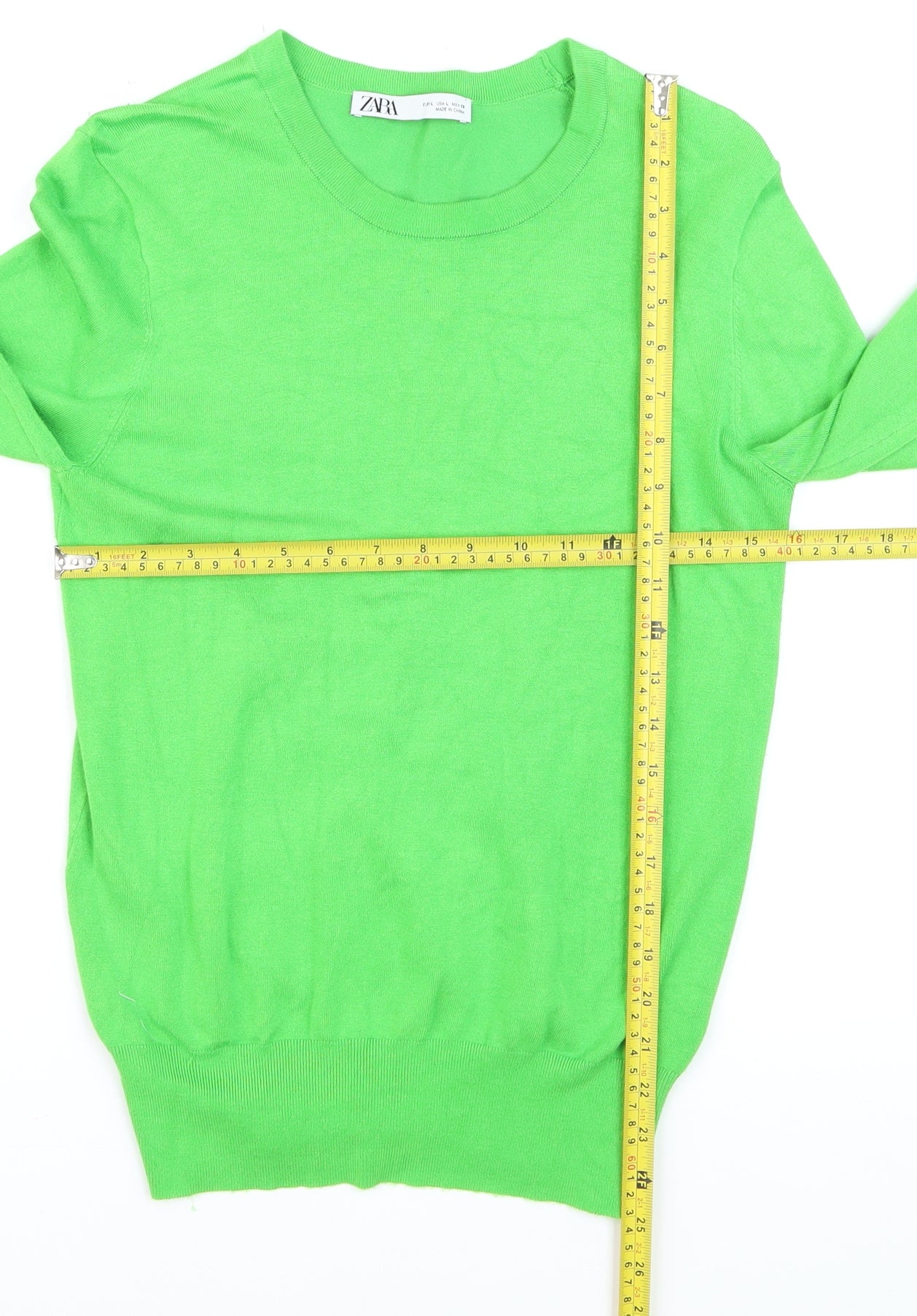 Zara Womens Green Crew Neck Long Sleeve Jumper Size 12 L