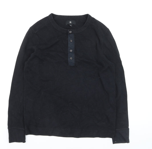 Banana Republic Men's Black Cotton Henley Jumper Size M Long Sleeve