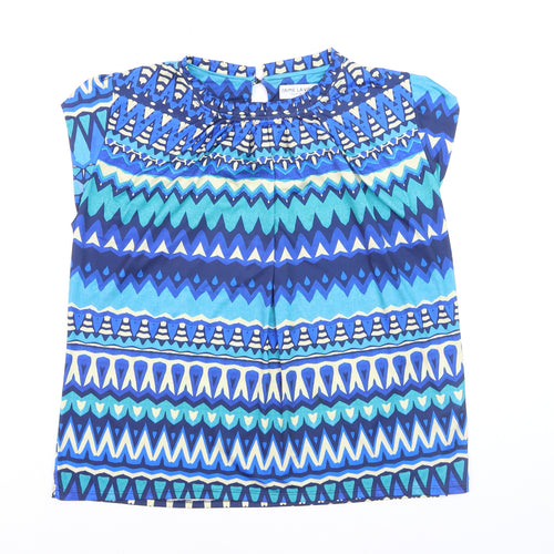 J'aime La Vie Women Blue Geometric Short Sleeve Blouse Size 16