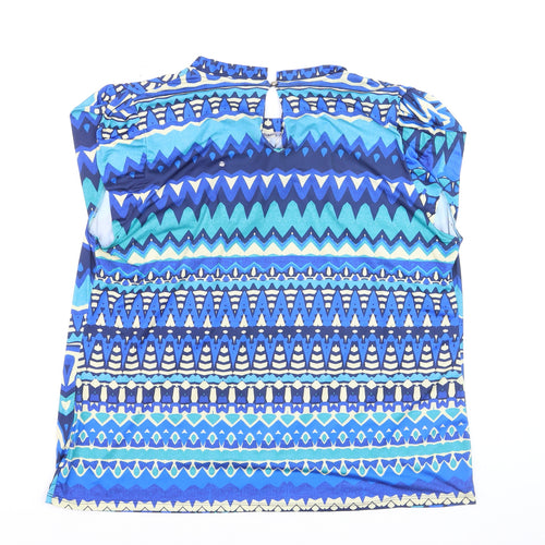 J'aime La Vie Women Blue Geometric Short Sleeve Blouse Size 16