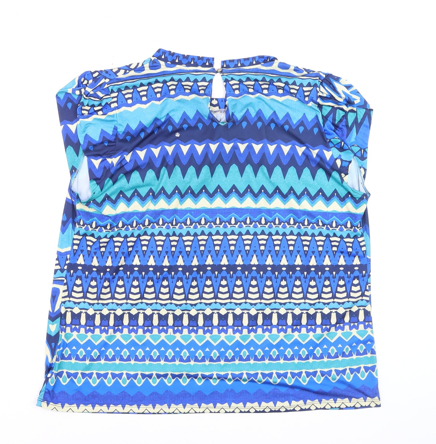 J'aime La Vie Women Blue Geometric Short Sleeve Blouse Size 16
