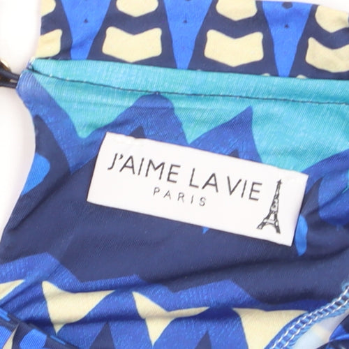 J'aime La Vie Women Blue Geometric Short Sleeve Blouse Size 16