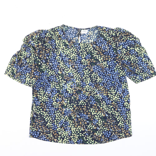 Jacqueline de Yong Women's Blue Floral Puff Sleeve Blouse Size 12
