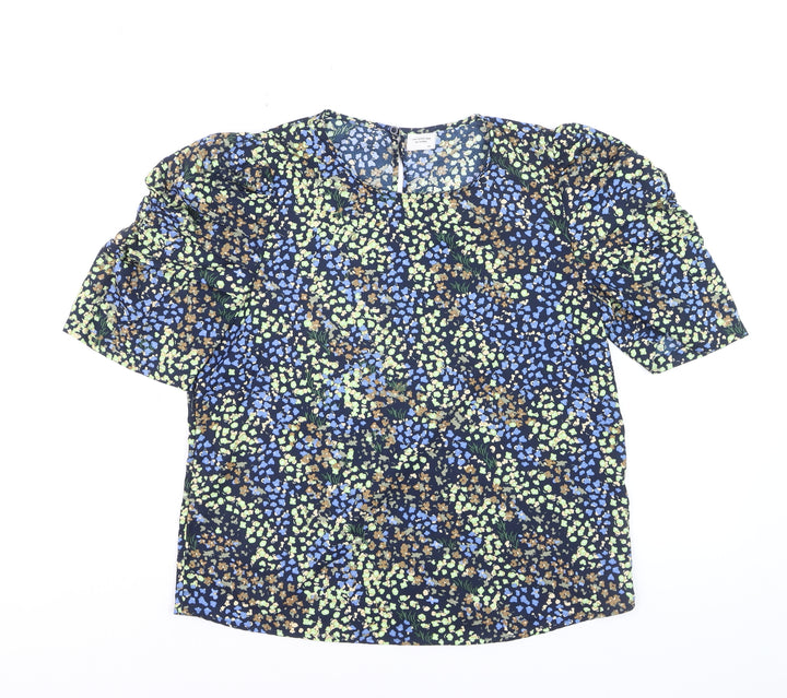 Jacqueline de Yong Women's Blue Floral Puff Sleeve Blouse Size 12