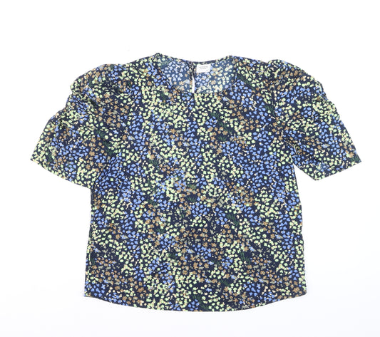Jacqueline de Yong Women's Blue Floral Puff Sleeve Blouse Size 12