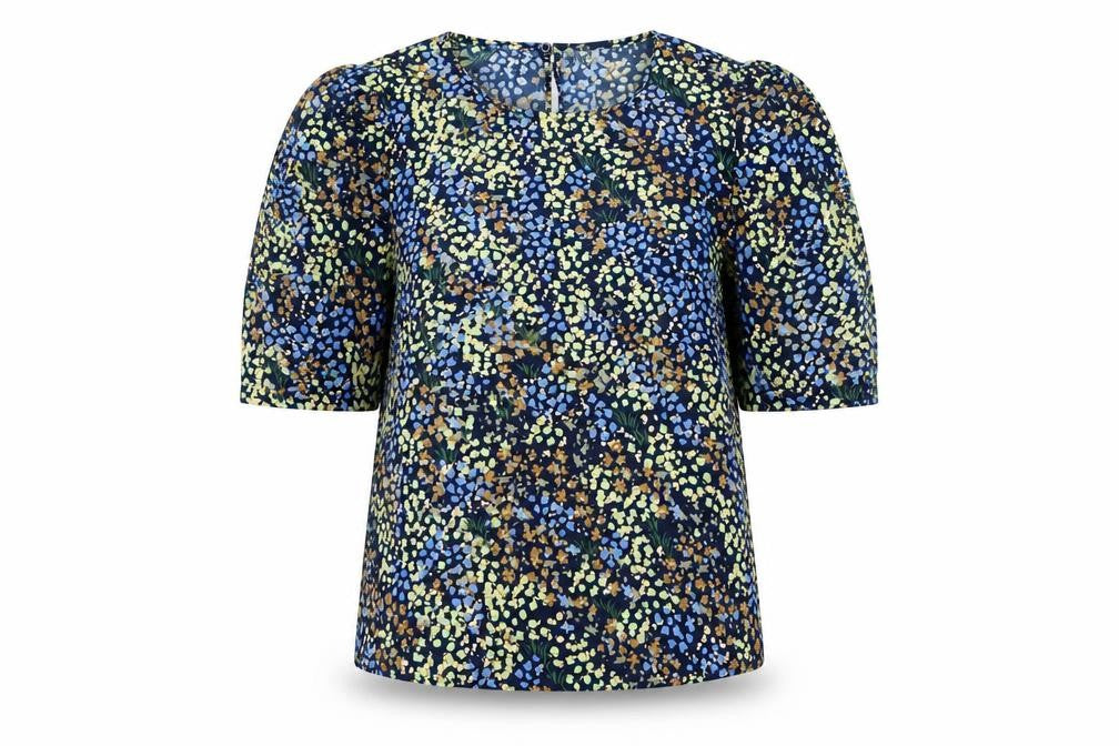 Jacqueline de Yong Women's Blue Floral Puff Sleeve Blouse Size 12