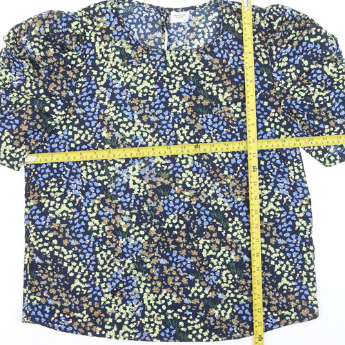 Jacqueline de Yong Women's Blue Floral Puff Sleeve Blouse Size 12