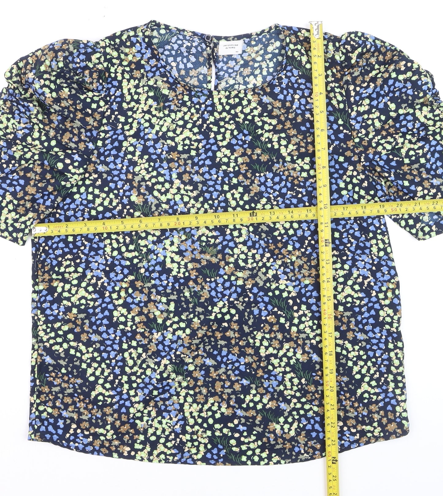Jacqueline de Yong Women's Blue Floral Puff Sleeve Blouse Size 12