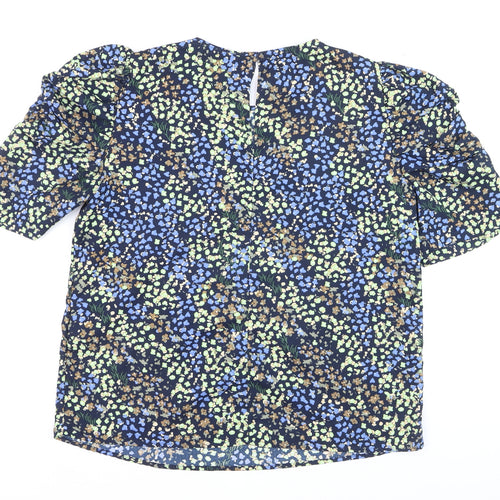 Jacqueline de Yong Women's Blue Floral Puff Sleeve Blouse Size 12