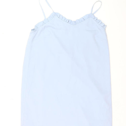 Topshop Women’s Blue Slip Dress Size 10 Ruffle V-Neck Sleeveless