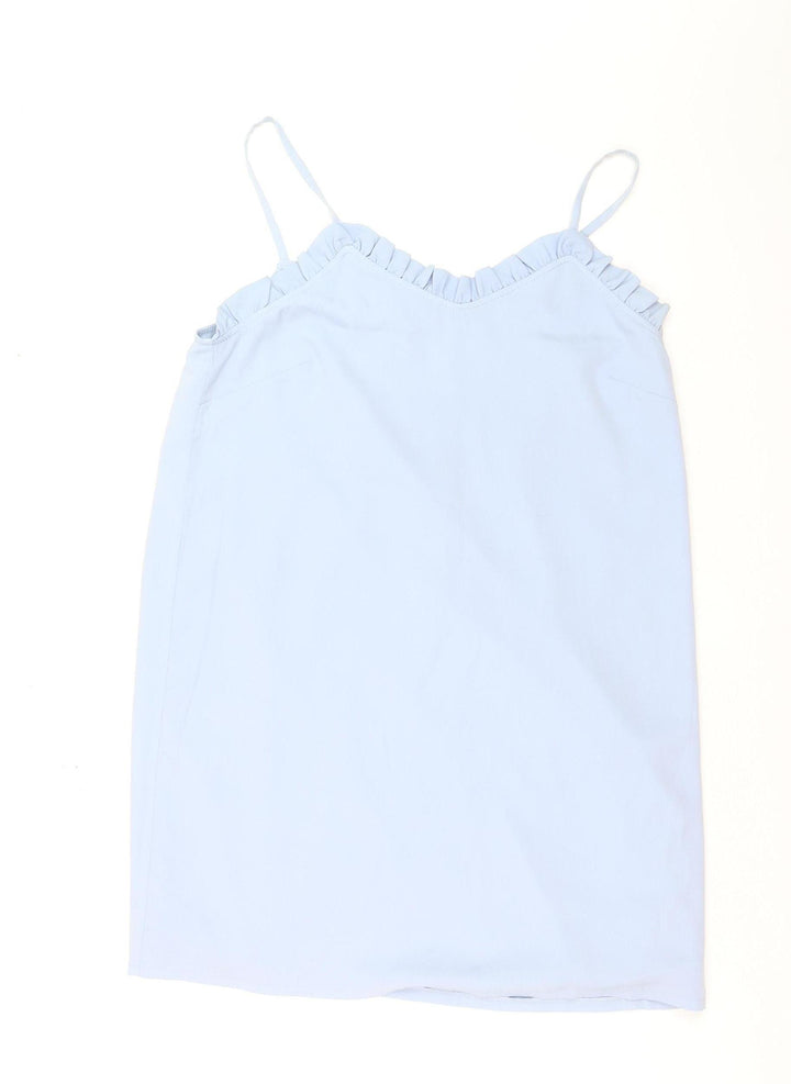 Topshop Women’s Blue Slip Dress Size 10 Ruffle V-Neck Sleeveless