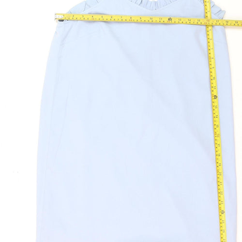Topshop Women’s Blue Slip Dress Size 10 Ruffle V-Neck Sleeveless