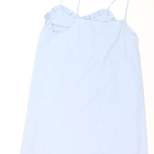 Topshop Women’s Blue Slip Dress Size 10 Ruffle V-Neck Sleeveless
