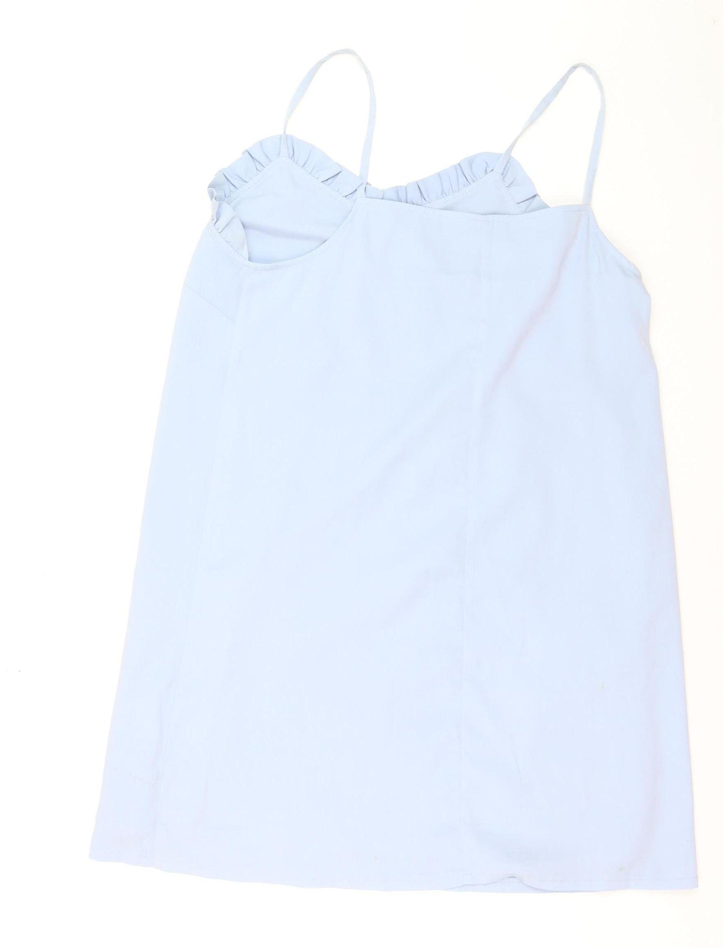 Topshop Women’s Blue Slip Dress Size 10 Ruffle V-Neck Sleeveless