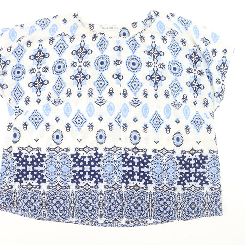 Gallery Women Blue Bohemian Tunic Blouse XL Cotton Woven Top