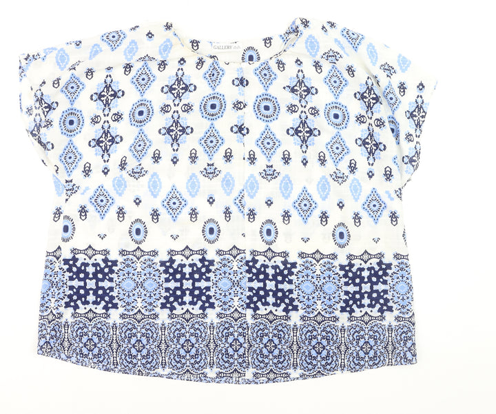 Gallery Women Blue Bohemian Tunic Blouse XL Cotton Woven Top