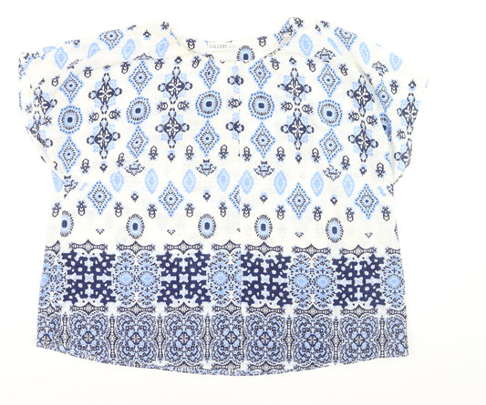 Gallery Women Blue Bohemian Tunic Blouse XL Cotton Woven Top