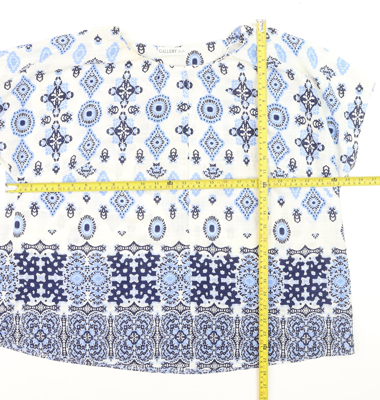 Gallery Women Blue Bohemian Tunic Blouse XL Cotton Woven Top
