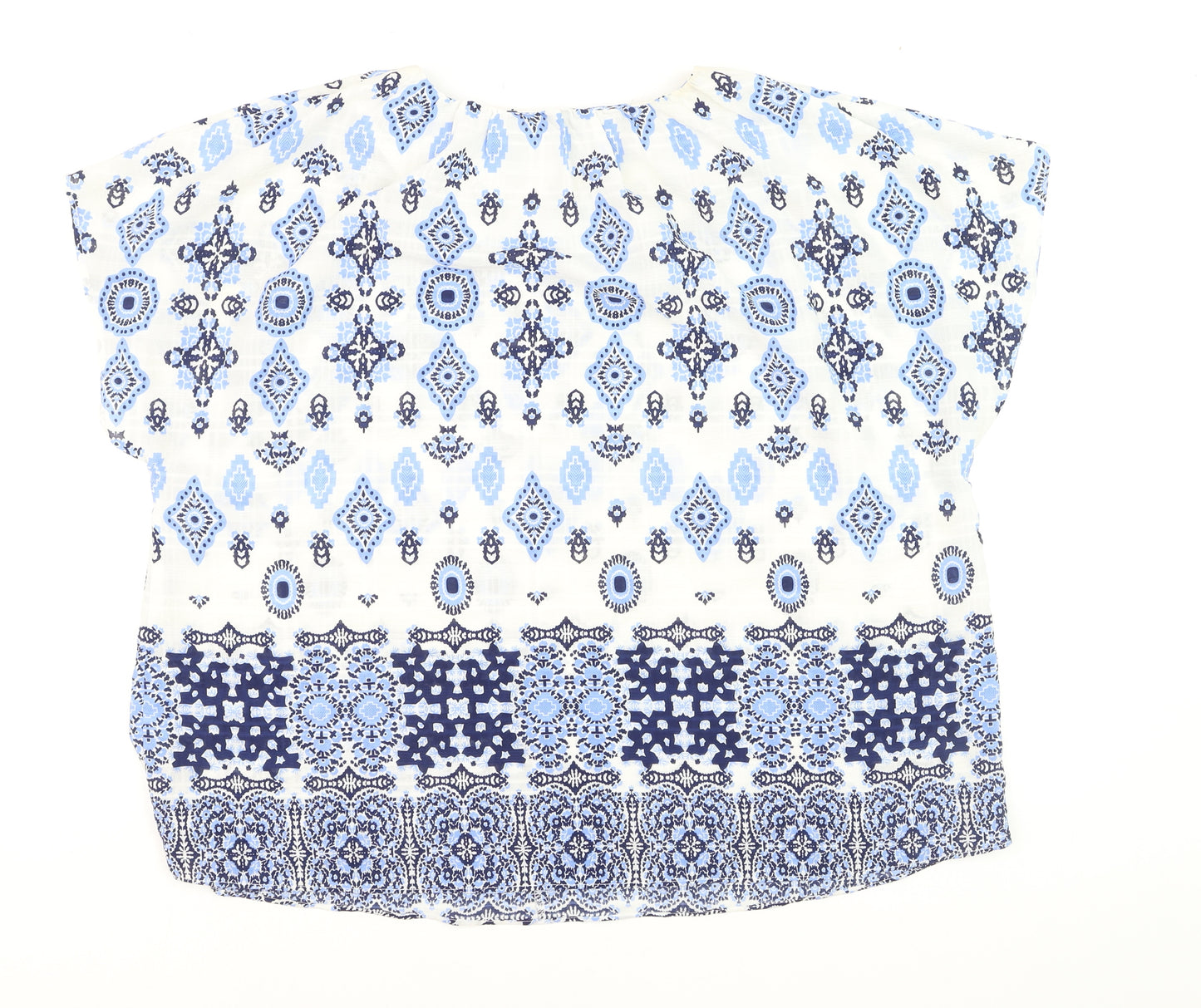 Gallery Women Blue Bohemian Tunic Blouse XL Cotton Woven Top