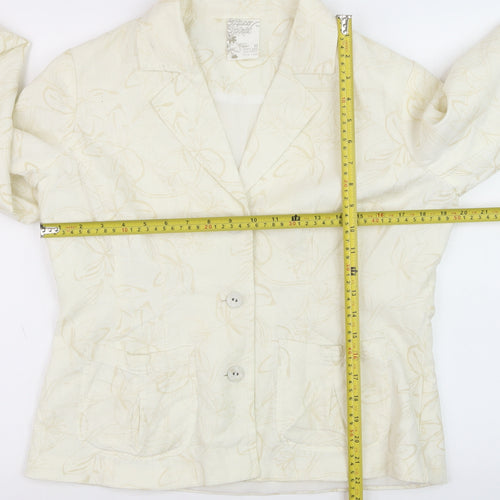 Paco Spirit Women Ivory Floral Blazer Jacket M Linen Blend