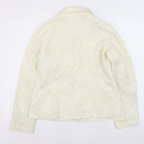 Paco Spirit Women Ivory Floral Blazer Jacket M Linen Blend