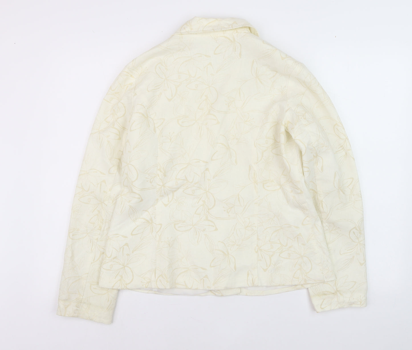 Paco Spirit Women Ivory Floral Blazer Jacket M Linen Blend