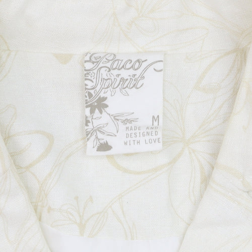 Paco Spirit Women Ivory Floral Blazer Jacket M Linen Blend