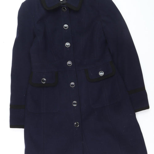 Ruby and Ted Women's Navy Blue Wool-Look Mid-Length Overcoat UK 12